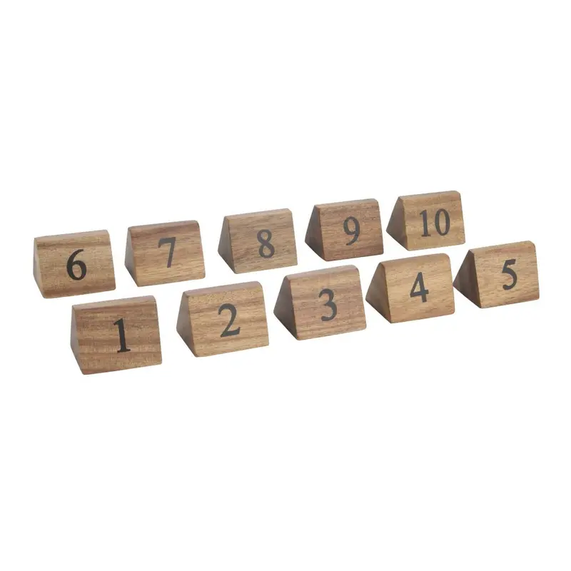 Acacia Wood Table Number Signs – Set 1: Numbers 1 To 10 (Olympia Cl392) 1