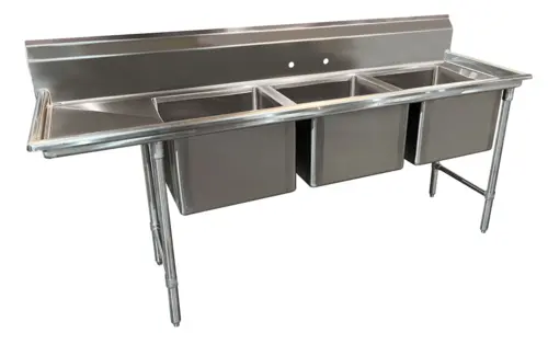 Advance Tabco 93-3-54-18L Deep-Drawn Regaline Triple-Basin Sink With 18-Inch Left Drainboard 1
