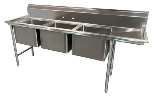 Advance Tabco 93-3-54-18R Three-Compartment Regaline Sink Featuring 18-Inch Right Drainboard 1