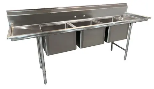 Advance Tabco 93-83-60-24Rl Regaline Triple-Basin Deep-Drawn Sink With Dual Drain Boards (115") 1