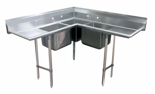 Advance Tabco 94-K4-24D Corner-Mount Triple-Basin Sink With Dual Drainboards 1