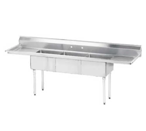 Advance Tabco Fe-3-1824-24Rl-X 102" Heavy-Duty 3-Compartment Sink With Dual Drain Boards 1