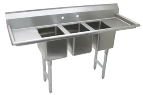 Advance Tabco K7-Cs-21 Compact 58" Convenience Store Triple-Basin Sink With Dual Drain Boards 1