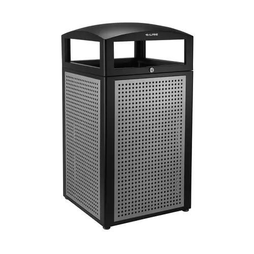 Alpine Industries 40-Gallon All-Weather Trash Container – Silver Steel Outdoor Bin 1