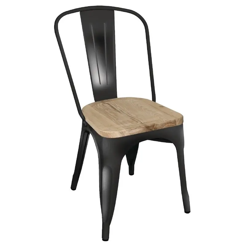 Bolero Black Steel Dining Chairs With Wooden Seat Pads (Set Of 4) – Gg707 1