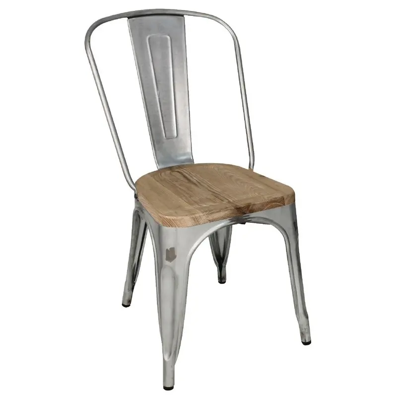 Bolero Galvanised Steel Dining Side Chair With Wooden Seat Pad – Model Gm642 1