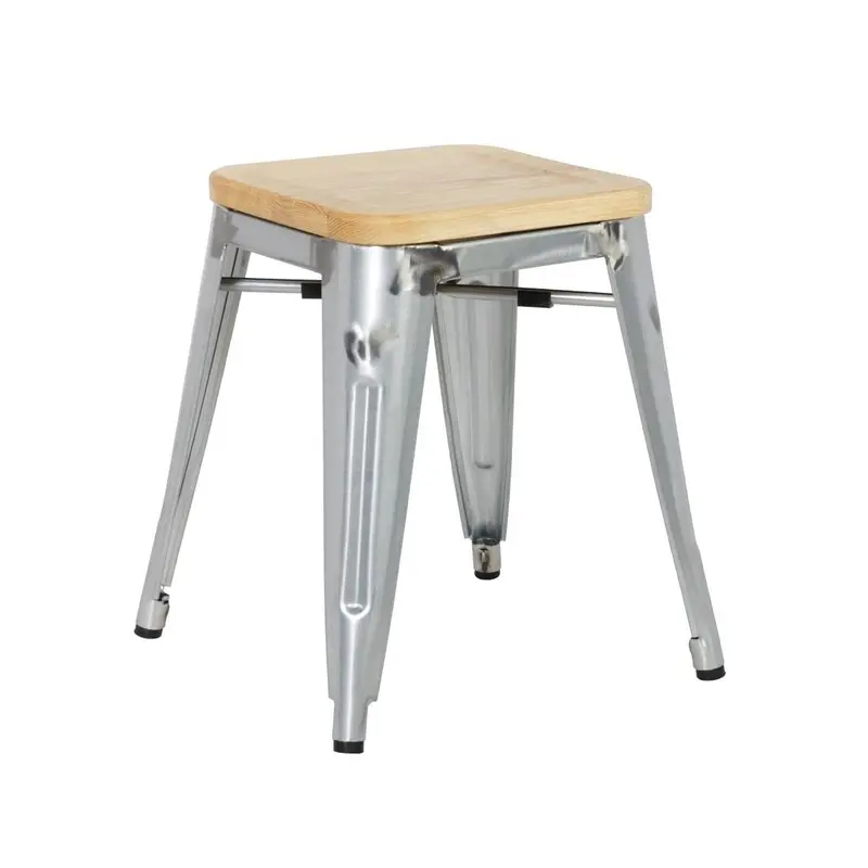 Bolero Galvanised Steel Low Bistro Stool With Wooden Seat Pad – Model Gm634 1