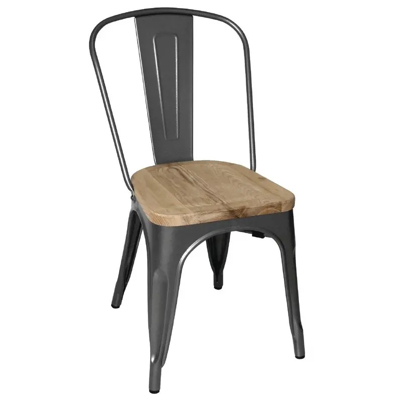 Bolero Grey Steel Dining Chairs With Wooden Seat Pads (Set Of 4) – Gg708 1