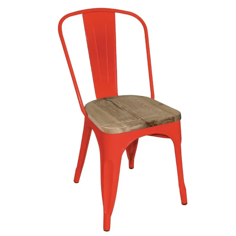 Bolero Red Steel Dining Chairs With Wooden Seat Pads – Set Of 4 (Gm643) 1