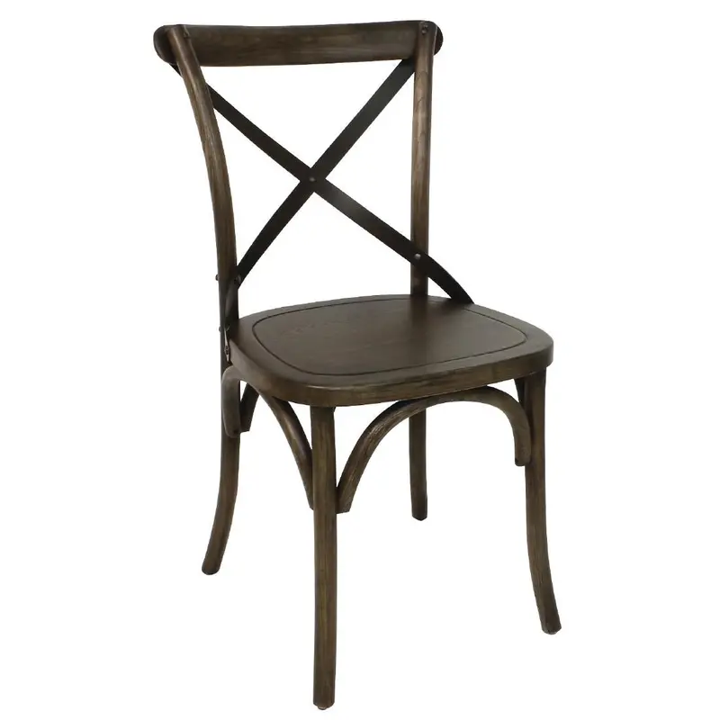 Bolero Walnut-Finish Wooden Dining Chair With Metal Cross Backrest – 2-Pack 1