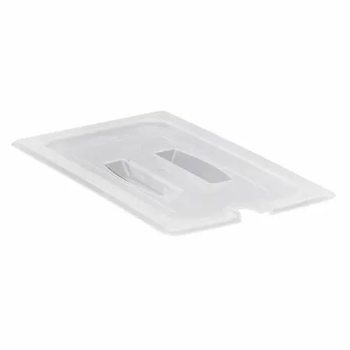 Cambro 1/3 Size Translucent Polypropylene Lid With Handle And Spoon Notch 1