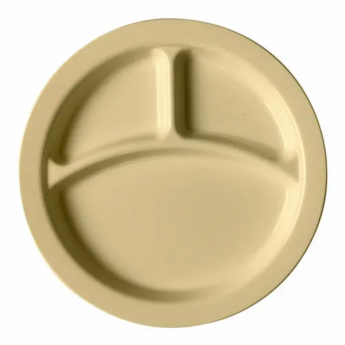 Cambro 93Cw133 9" Beige 3-Compartment Narrow-Rim Polycarbonate Plate 1