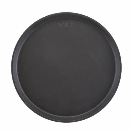 Cambro Camtread 18" Round Black Fiberglass Non-Skid Serving Tray 1