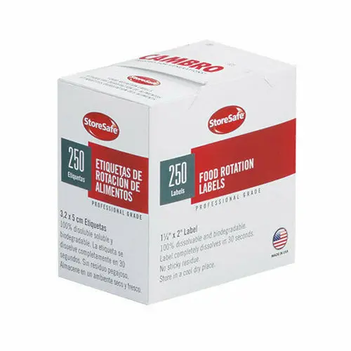Cambro Storesafe Dissolvable Food Date Labels – 2" X 1.25", Pre-Cut Roll, 250 Labels 1