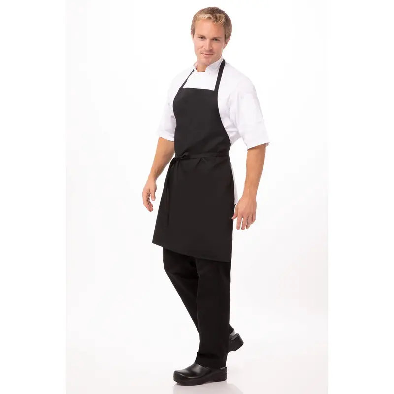 Chef Works Unisex Black Bib Apron With Adjustable Neck Strap And Cross-Back Design 1