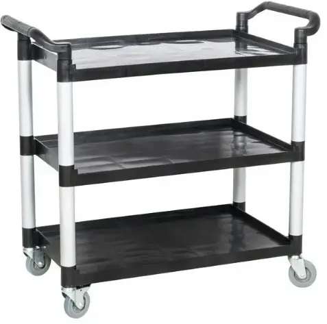 Cresco Resco Euc-1631 Three-Shelf Black Plastic Mobile Bus Cart 1