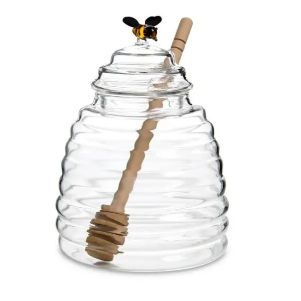 Glass Honey Dispenser Jar With Built-In Stainless Steel Dipper 1