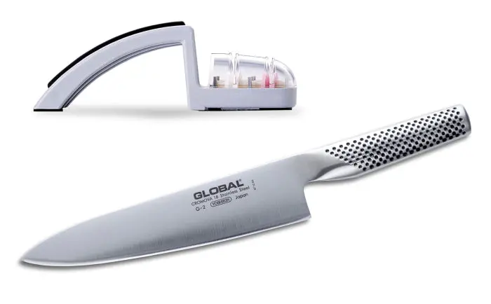 Global Chef Knife And Grey Mino Sharpener Combo Kit 1