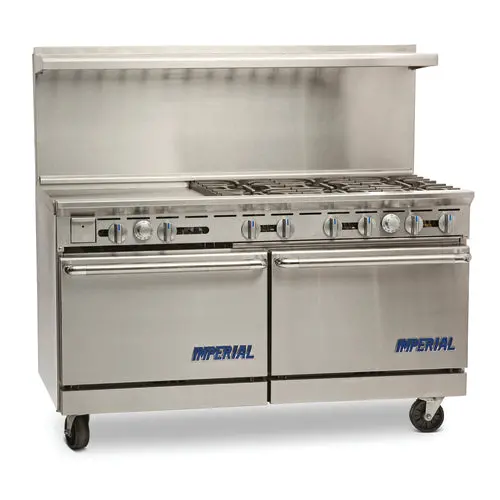 Imperial Ir-6-G24-C-Xb 60" Gas Range: 6 Burners + 24" Griddle + Convection Oven + Open Cabinet 1