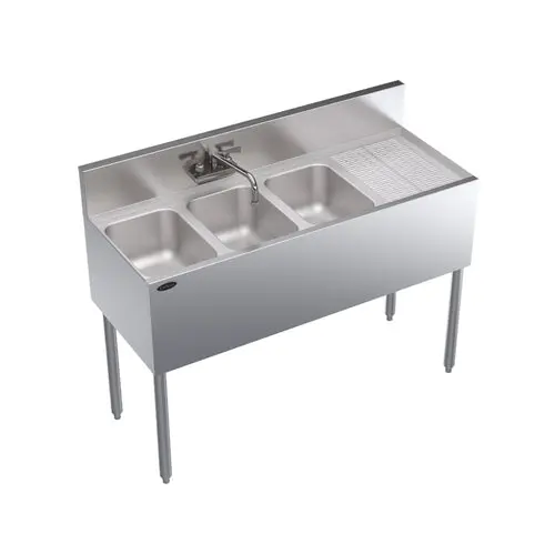 Krowne Kr19-43L Royal Series 48" Three-Basin Underbar Bar Sink With Right Drain Board 1