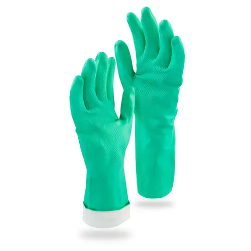 Libman Commercial 1318 Medium Solvent-Resistant Green Nitrile Janitorial Gloves – 13" Length, 14 Mil Thickness (Pair) 1