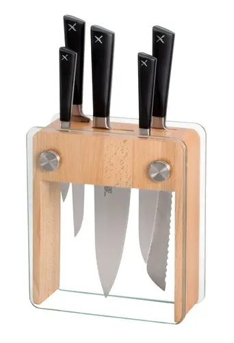 Mercer Züm 6-Piece Knife Block Set – Rubberwood Base & Tempered Glass 1