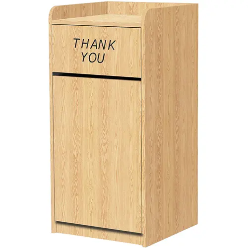 Oak Street M8520-Oak Waste Receptacle – Unassembled, Swing-Door Design With 'Thank You' Panel 1