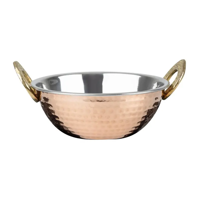 Olympia Copper-Effect Kadai Bowl – 400Ml, Stainless Steel & Brass Handle – Hy128 1