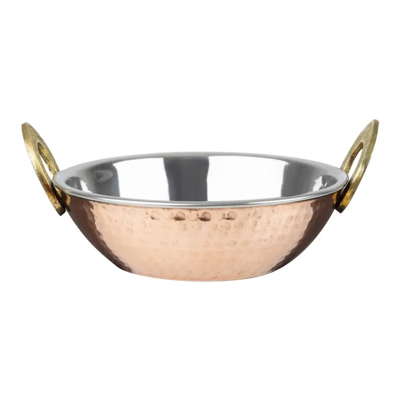 Olympia Copper-Style Kadai Dish – 660Ml, Stainless Steel With Brass Handles – Hy129 1