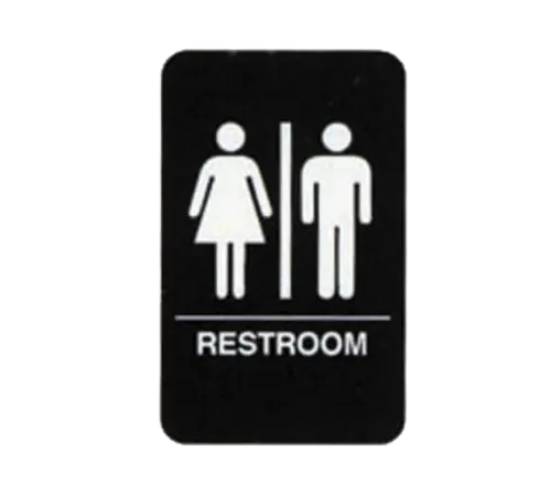 Tablecraft Universal Ada Restroom Identification Sign – White-On-Black, 6" X 9" (695633) 1