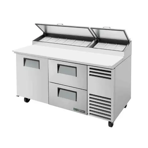 True Tpp-At-67D-2-Hc 67.375" Refrigerated Pizza Prep Table – Two Drawers + One Door 1