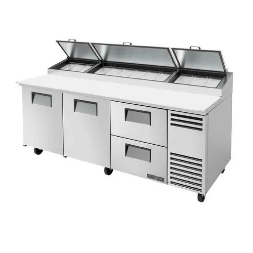True Tpp-At2-93D-2-Hc 93.5" Refrigerated Pizza Prep Table – Angled Top, 2 Drawers + 2 Doors 1
