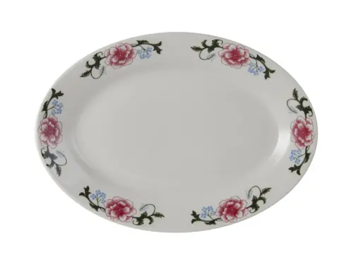 Tuxton China Western Rose Oval Platter – 12.625" X 8.75", Eggshell Glaze 1