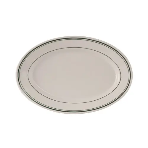 Tuxton Green Bay 12.625" X 8.75" Oval Platter – Eggshell China With Green Band 1