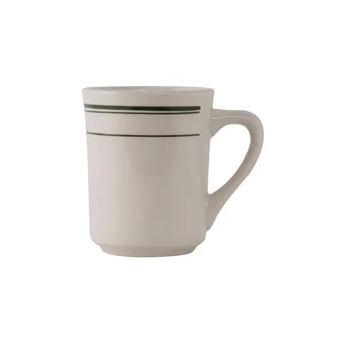 Tuxton Green Bay 8 Oz Eggshell Tiara Mug With Green Band 1
