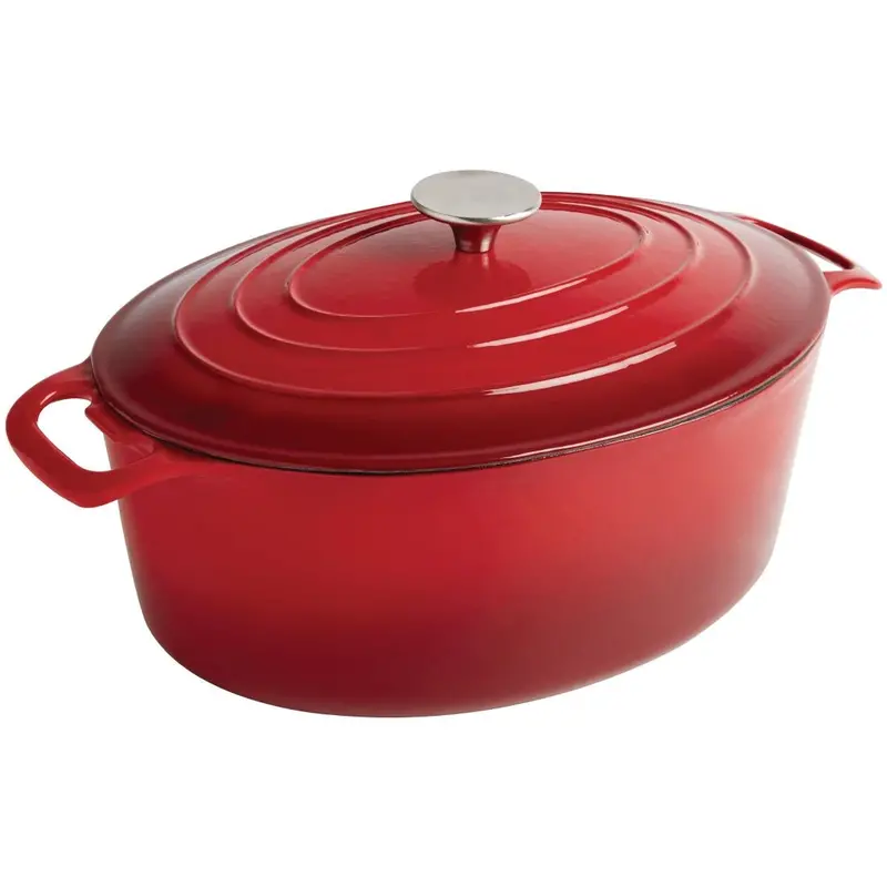 Vogue 5-Litre Red Oval Cast Iron Casserole Dish - Gh313 1