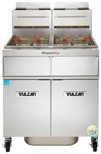 Vulcan 2Tr45Af Powerfry3 Dual-Unit Natural Gas Floor Fryer – Solid-State Controls & Kleenscreen Filtration (140,000 Btu) 1