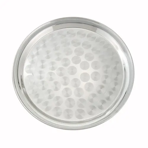 Winco 14-Inch Swirl-Pattern Stainless Steel Serving Tray – Polished Round Surface 1