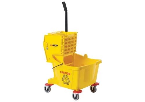 Winco 26-Quart Side-Press Mop Bucket – Yellow Commercial-Grade Wringer System 1
