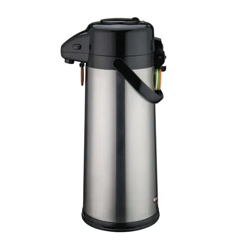 Winco Ap-535 Push-Button Glass-Lined Airpot – 3-Liter Hot Or Cold Dispensing Thermos With Stainless Body 1