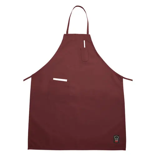 Winco Ba-Pbg Burgundy Poly-Cotton Bib Apron With Practical Pockets 1