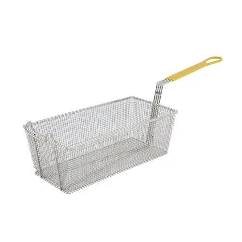 Winco Fb-40 Large Fry Basket With Yellow Handle — 17" × 8.25" × 6" 1