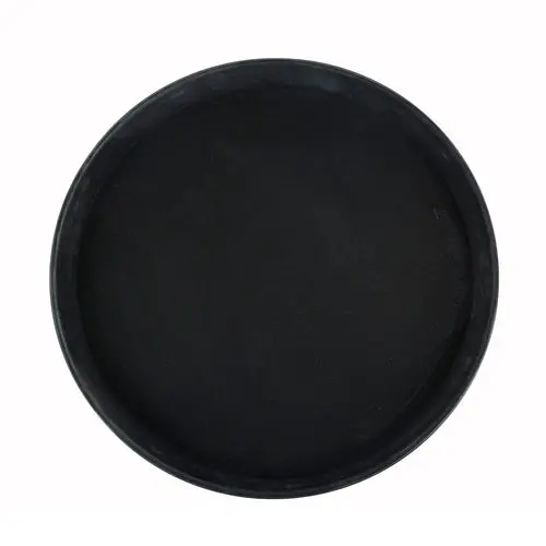 Winco Trh-16K 16" Round Black Plastic Serving Tray With Non-Slip Rubber Lining And Ergonomic Handle 1