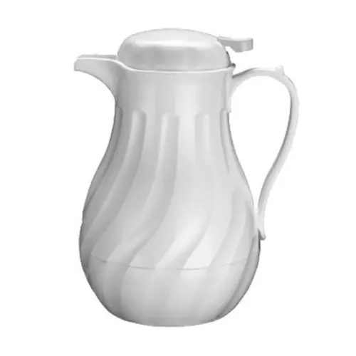 Winco Vsw-64W Insulated Beverage Dispenser – 64-Ounce White Swirl Push-Button Server 1